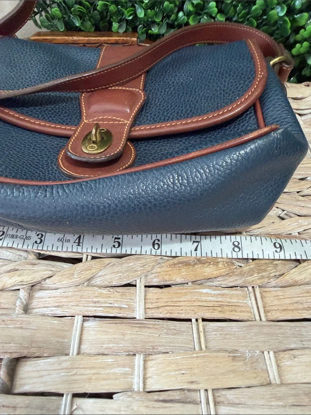Coach Pebbled Leather Crossbody in Blue with Brown Trim
